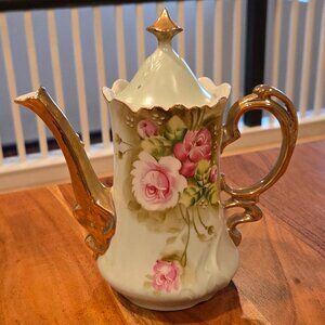 Lefton Heritage Green Rose China Teapot #3065